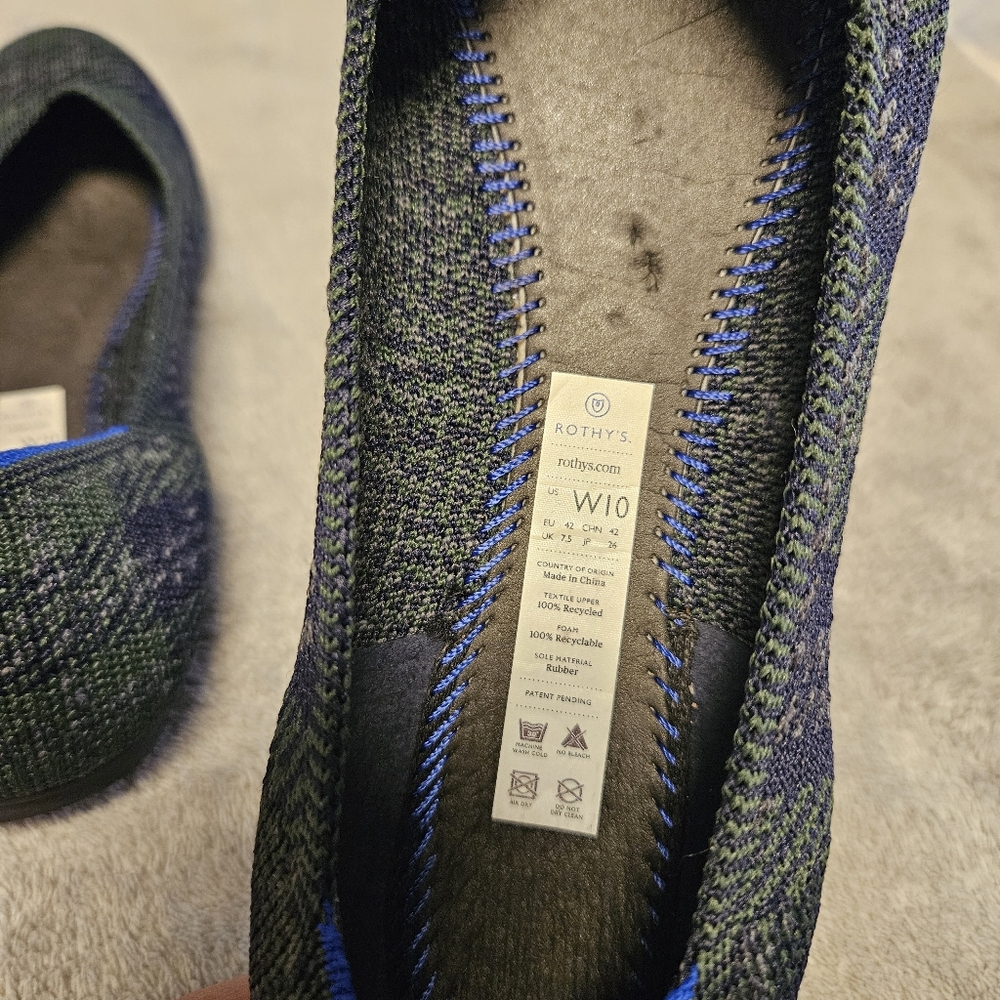 Rothy's Forest Tartan Navy Plaid Round Flats Size 10 - Picture 7 of 12